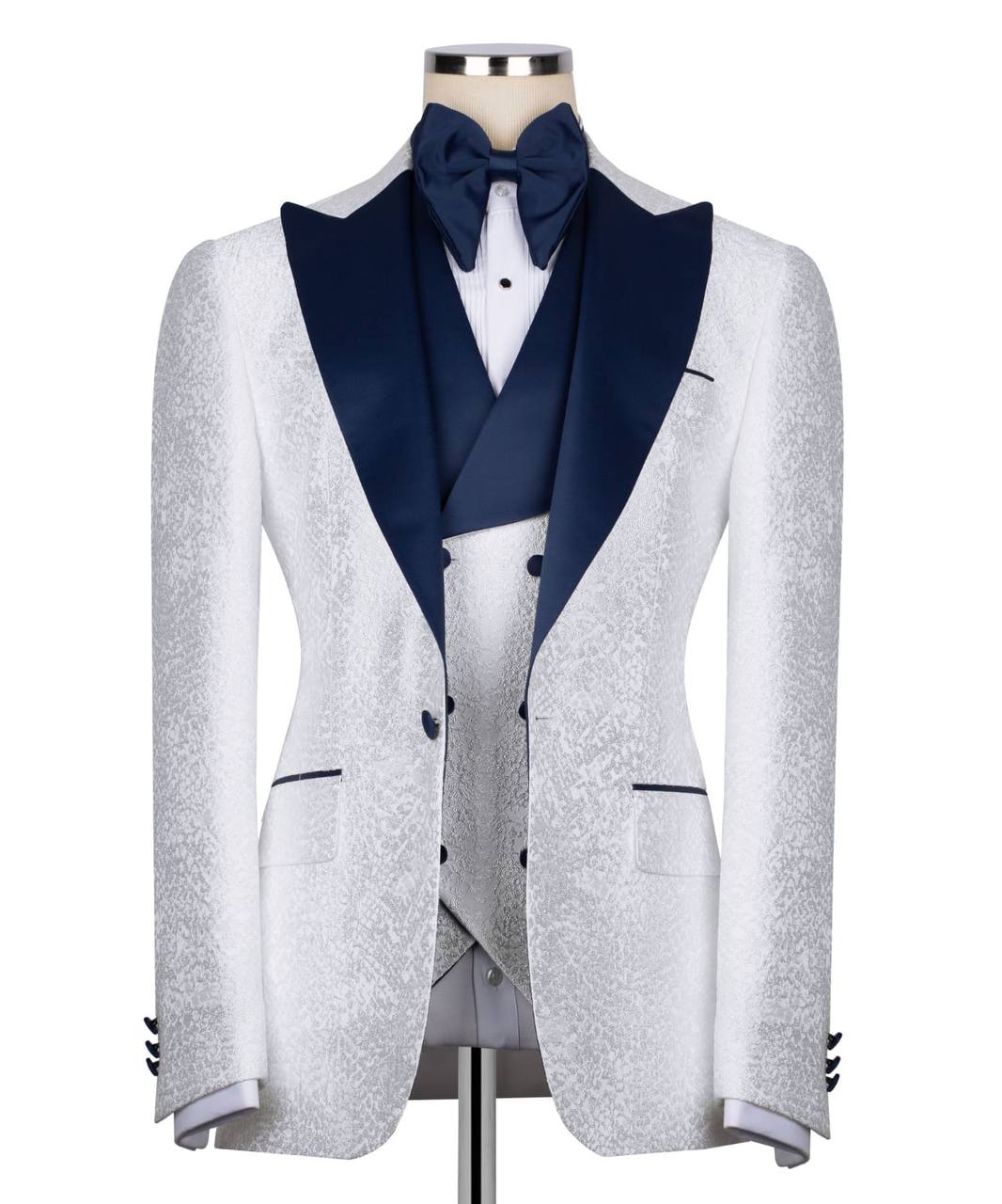 dark blue collar white tuxedo