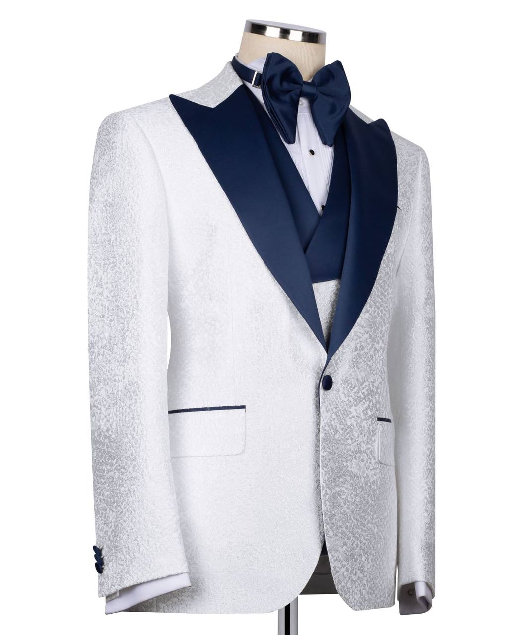 dark blue collar white tuxedo