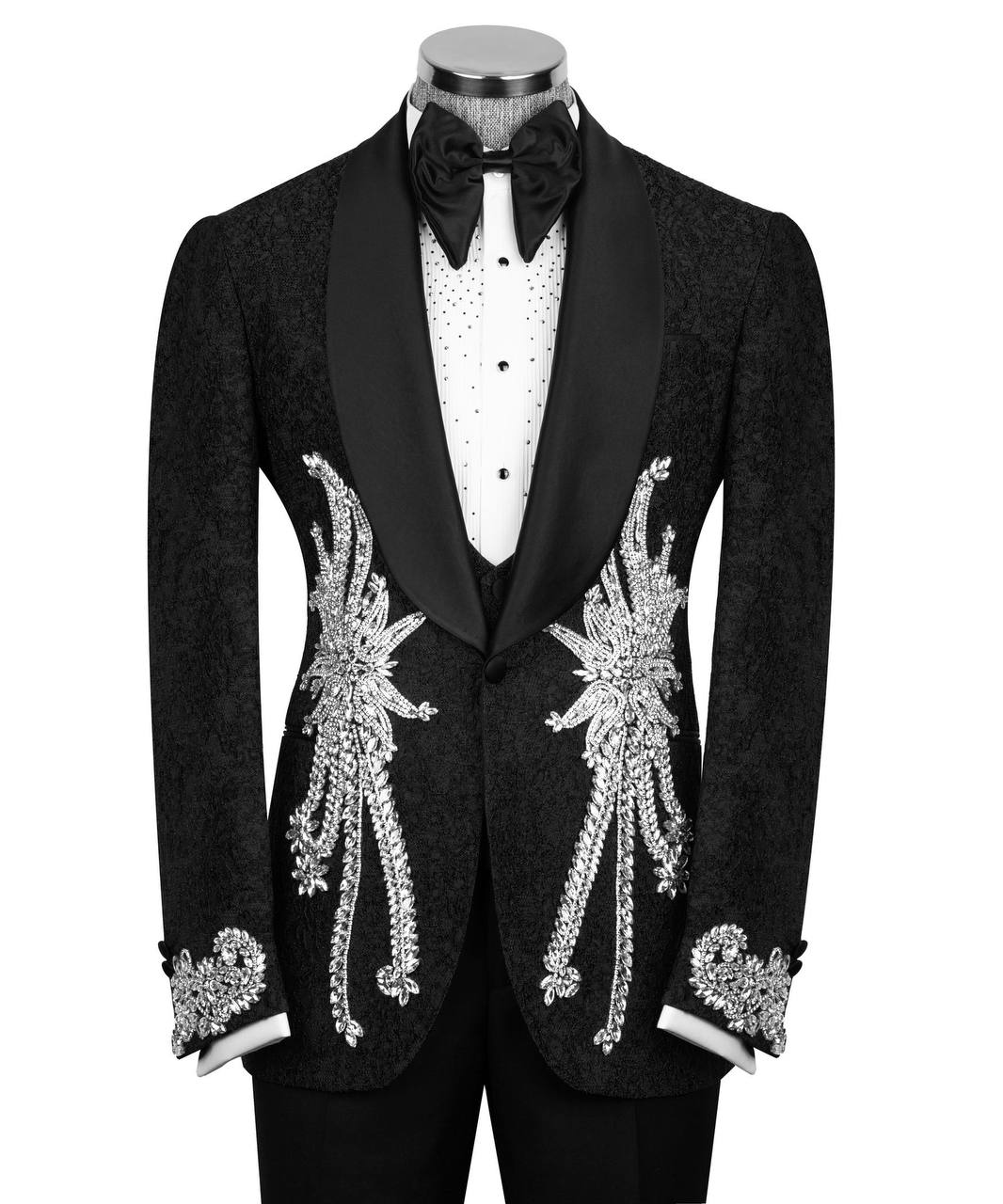 Stone Embroidered Black Tuxedo