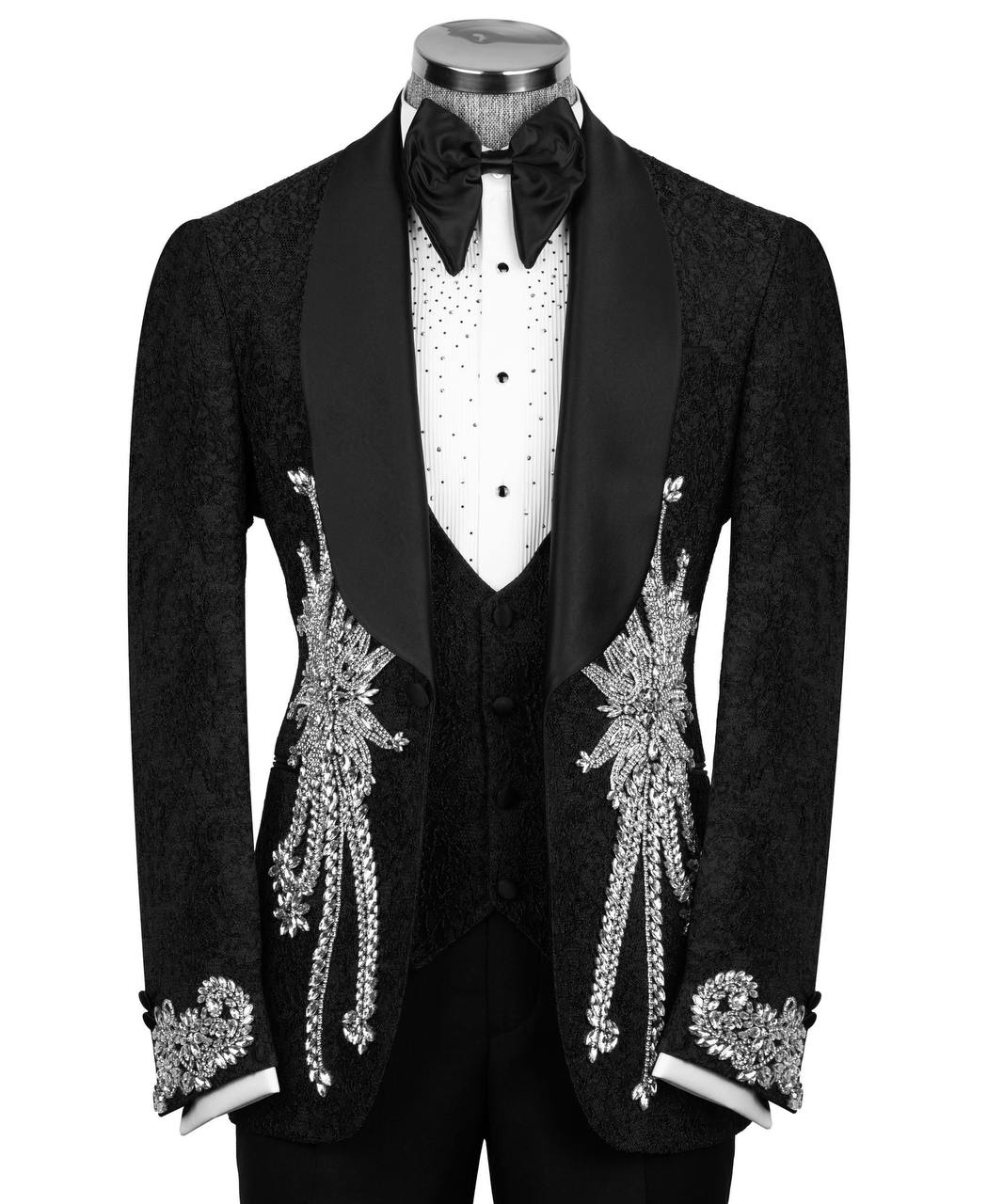 Stone Embroidered Black Tuxedo