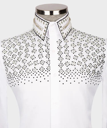 White Shirt - Black Stone Embroidered