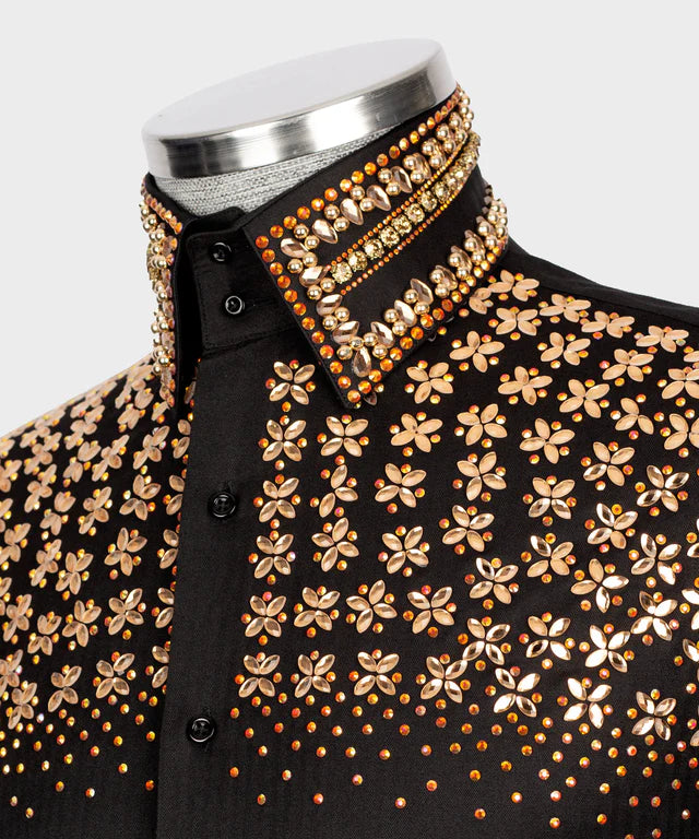 Black Shirt - Gold Stone Embroidered