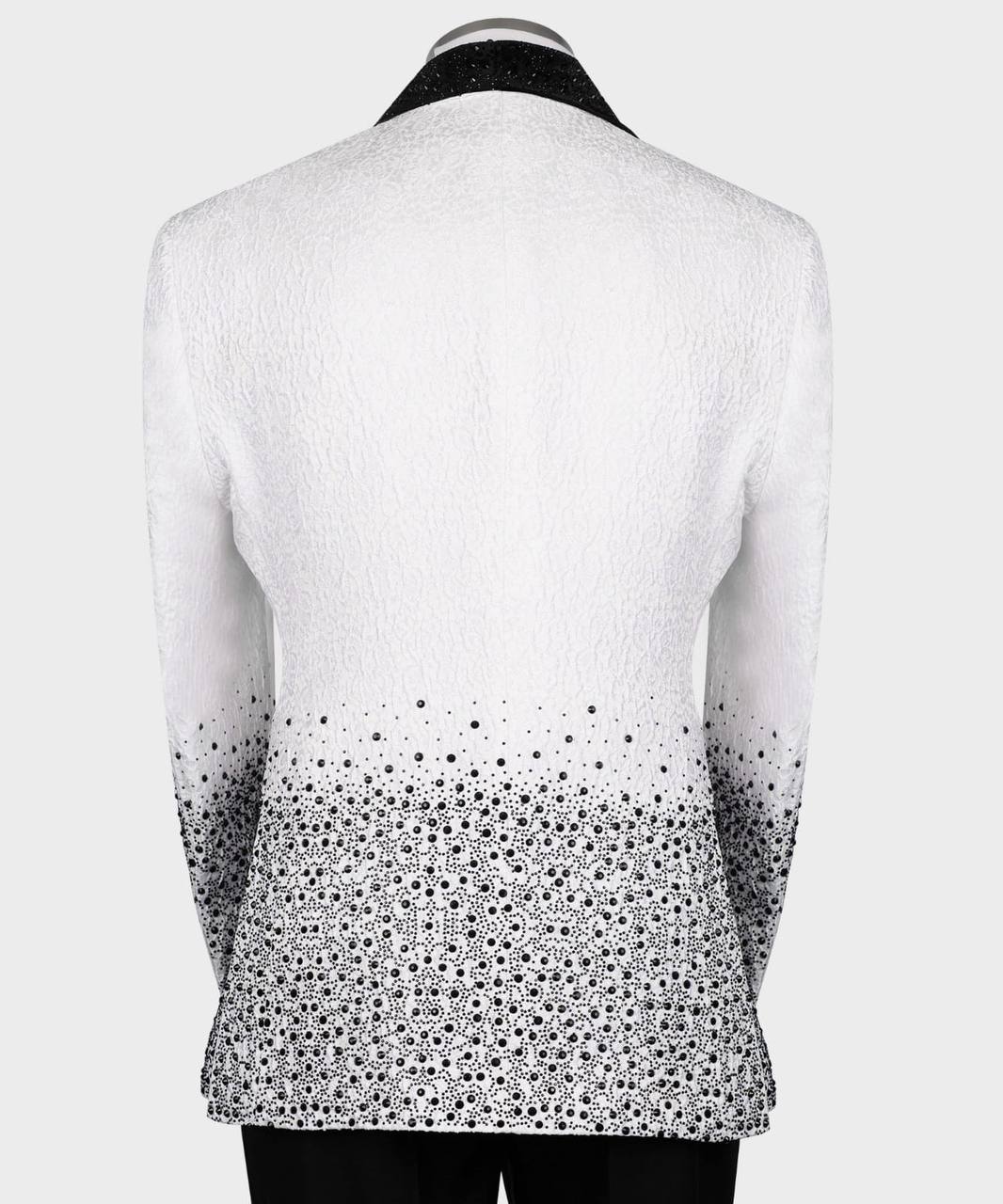 WHITE TUXEDO WITH BLACK STONE EMBROIDERED