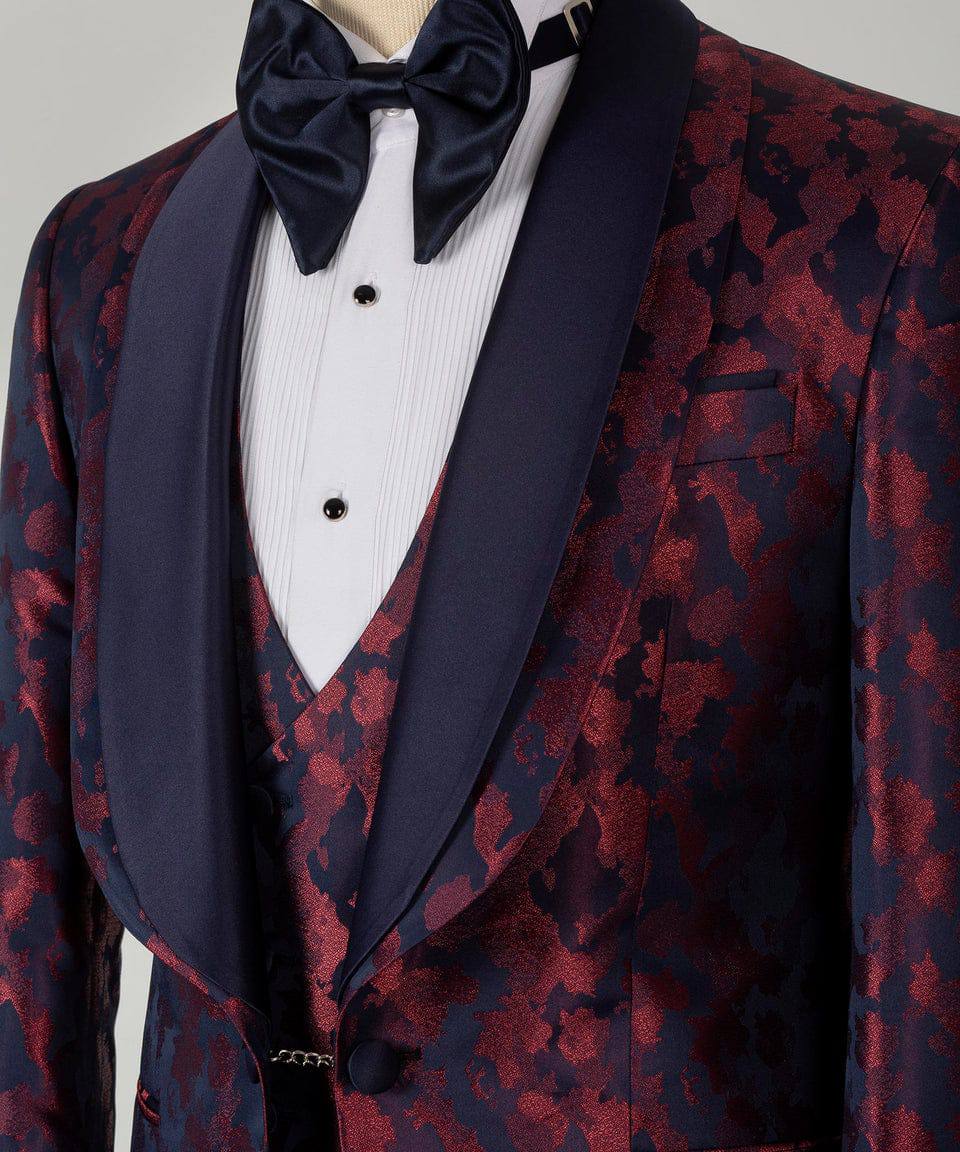 Dark Blue Double Lapeled Burgundy Tuxedo