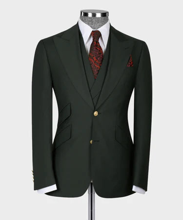 CLASSIC VEST SUIT DARK GREEN - GOLD BUTTON