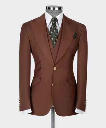 CLASSIC VEST SUIT BROWN - GOLD BUTTON