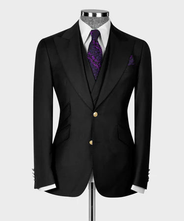 CLASSIC VEST SUIT BLACK - GOLD BUTTON