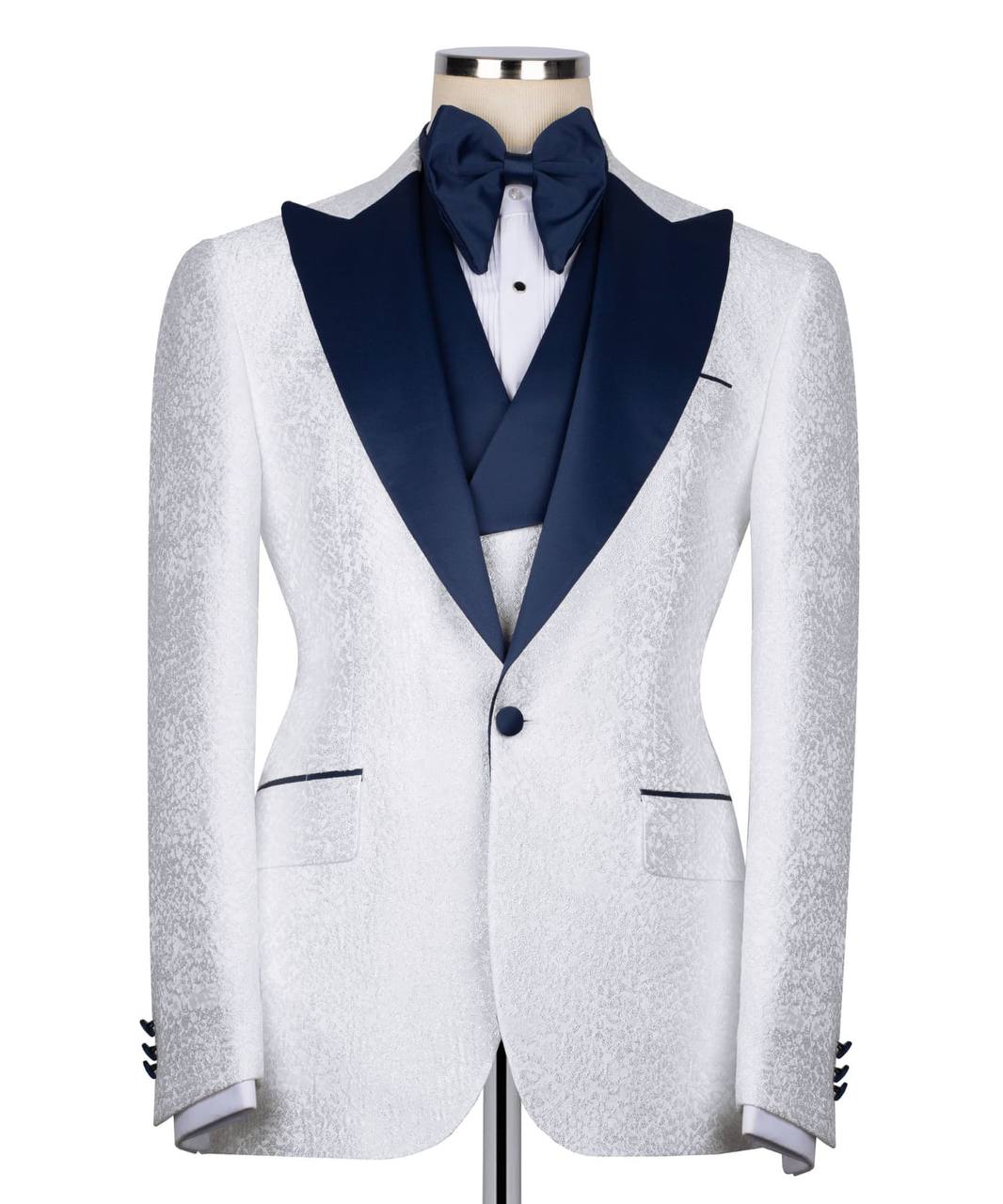dark blue collar white tuxedo