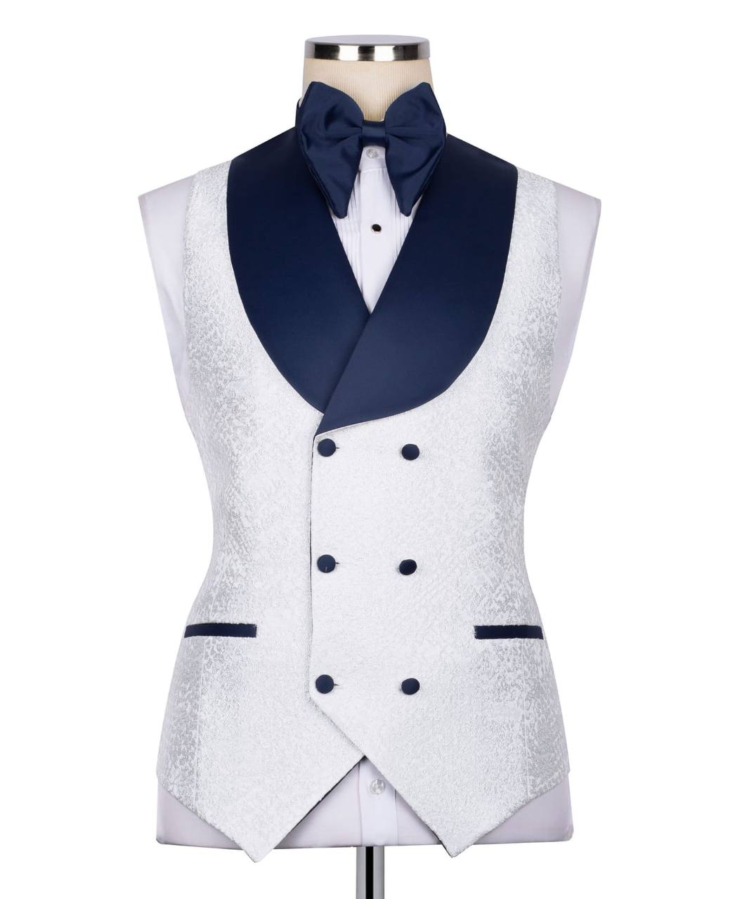 dark blue collar white tuxedo