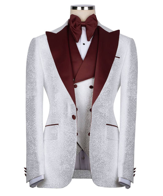 Burgundy blue collar white tuxedo