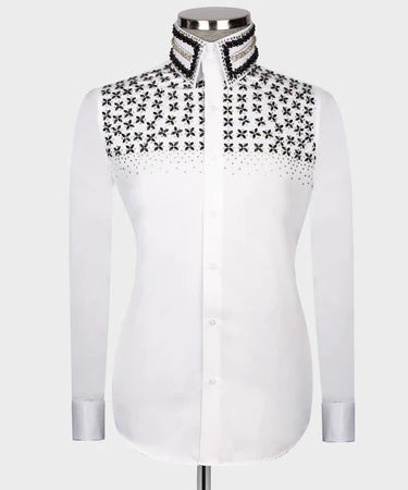 White Shirt - Black Stone Embroidered
