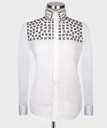 White Shirt - Stone Embroidered