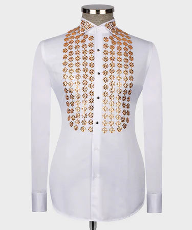 White Shirt - Gold Stone Embroidered