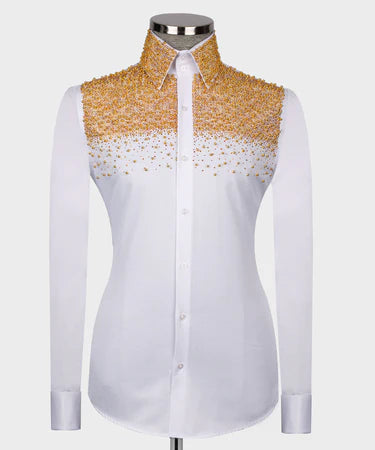 White Shirt - Gold Round Stone Embroidered