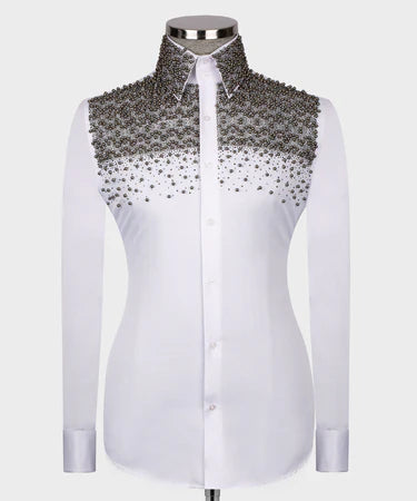 White Shirt - Grey Round Stone Embroidered
