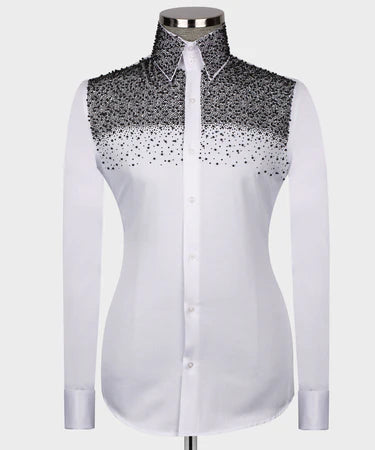 White Shirt - Black Round Stone Embroidered