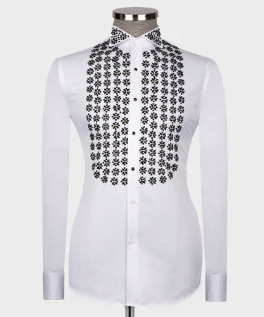 White Shirt - Black Stone Embroidered
