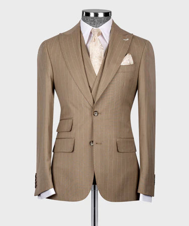 STRIPED VEST SUIT - LIGHT BROWN