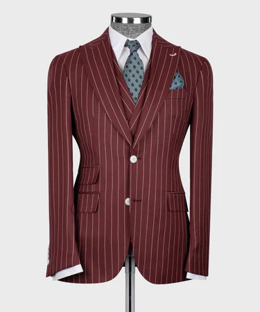 STRIPED VEST SUIT - BURGUNDY