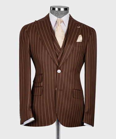 STRIPED VEST SUIT - BROWN