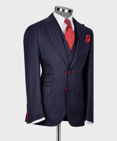 STRIPED VEST SUIT - DARK BLUE