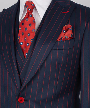 STRIPED VEST SUIT - DARK BLUE