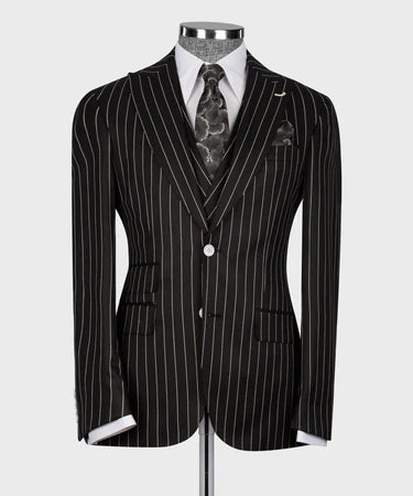 STRIPED VEST SUIT - BLACK