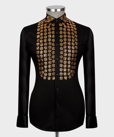 Black Shirt - Gold Stone Embroidered