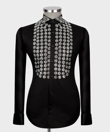 Black Shirt - Silver Stone Embroidered