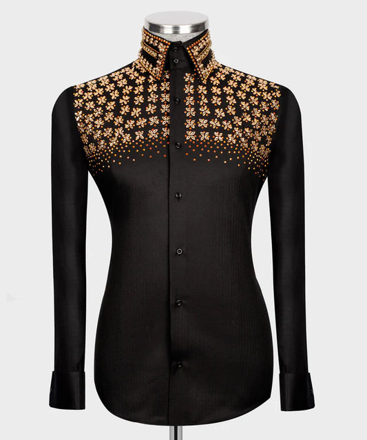 Black Shirt - Gold Stone Embroidered