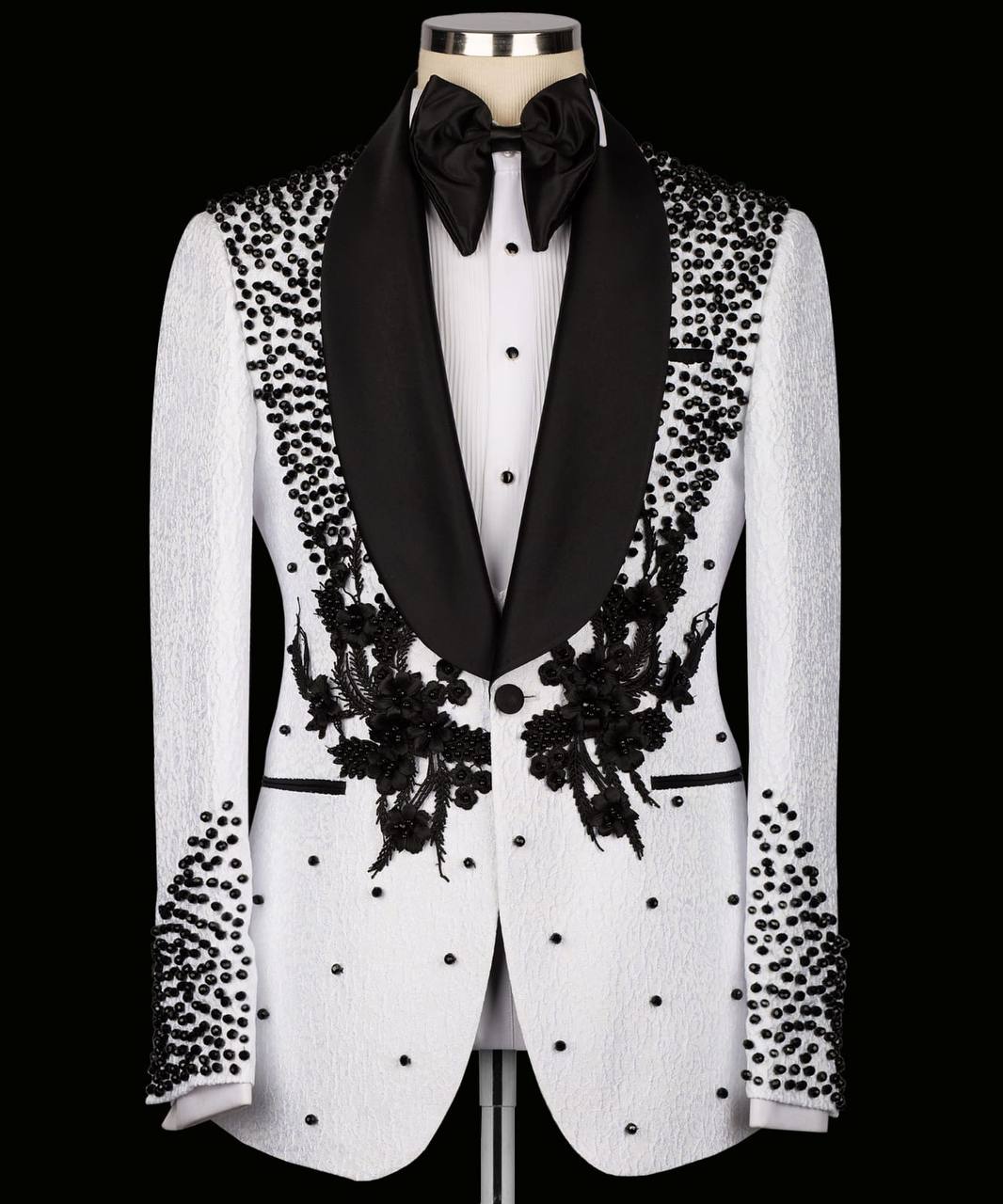 FLOWER EMBROIDERED WHITE CUSTOM TUXEDO