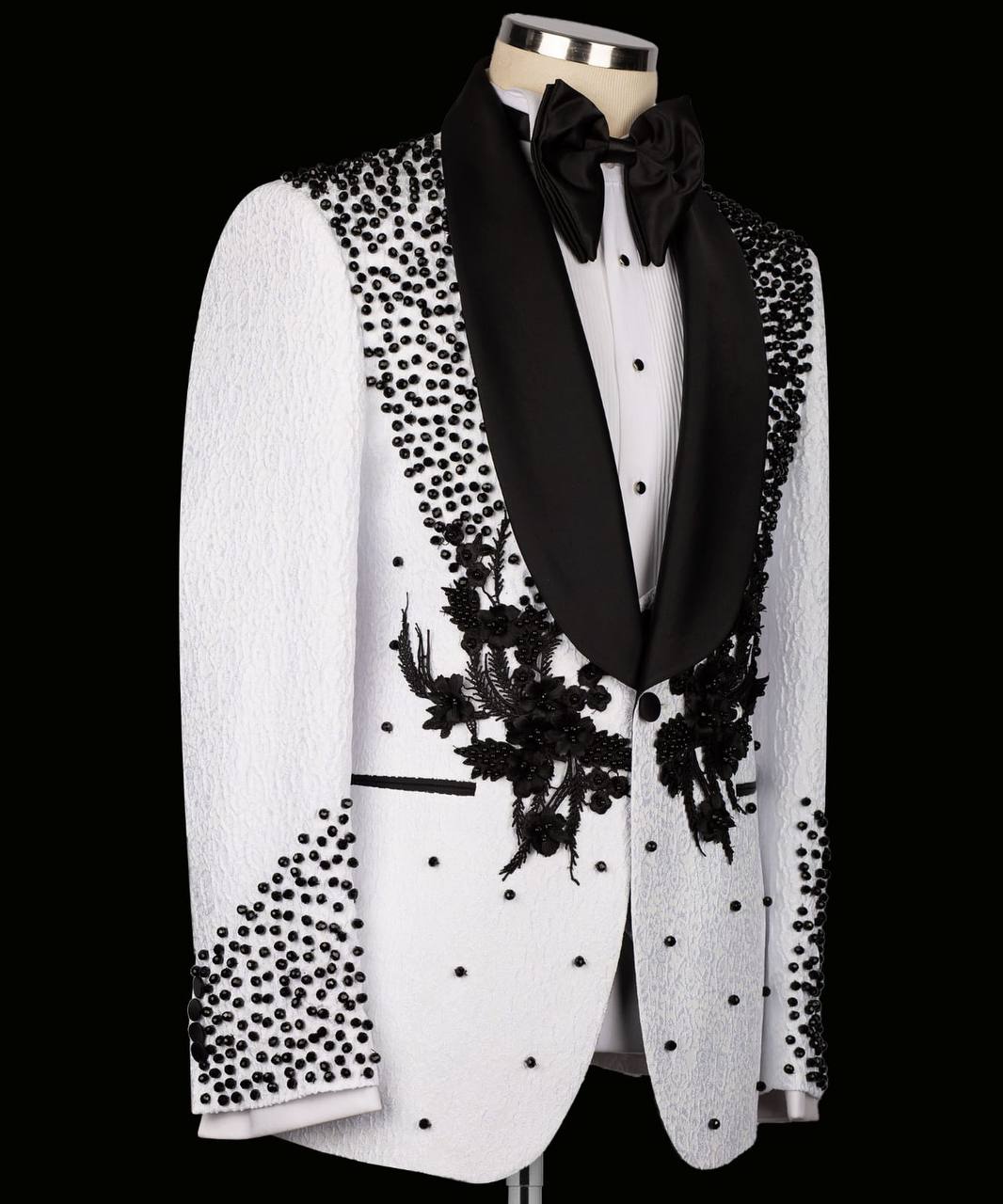 FLOWER EMBROIDERED WHITE CUSTOM TUXEDO