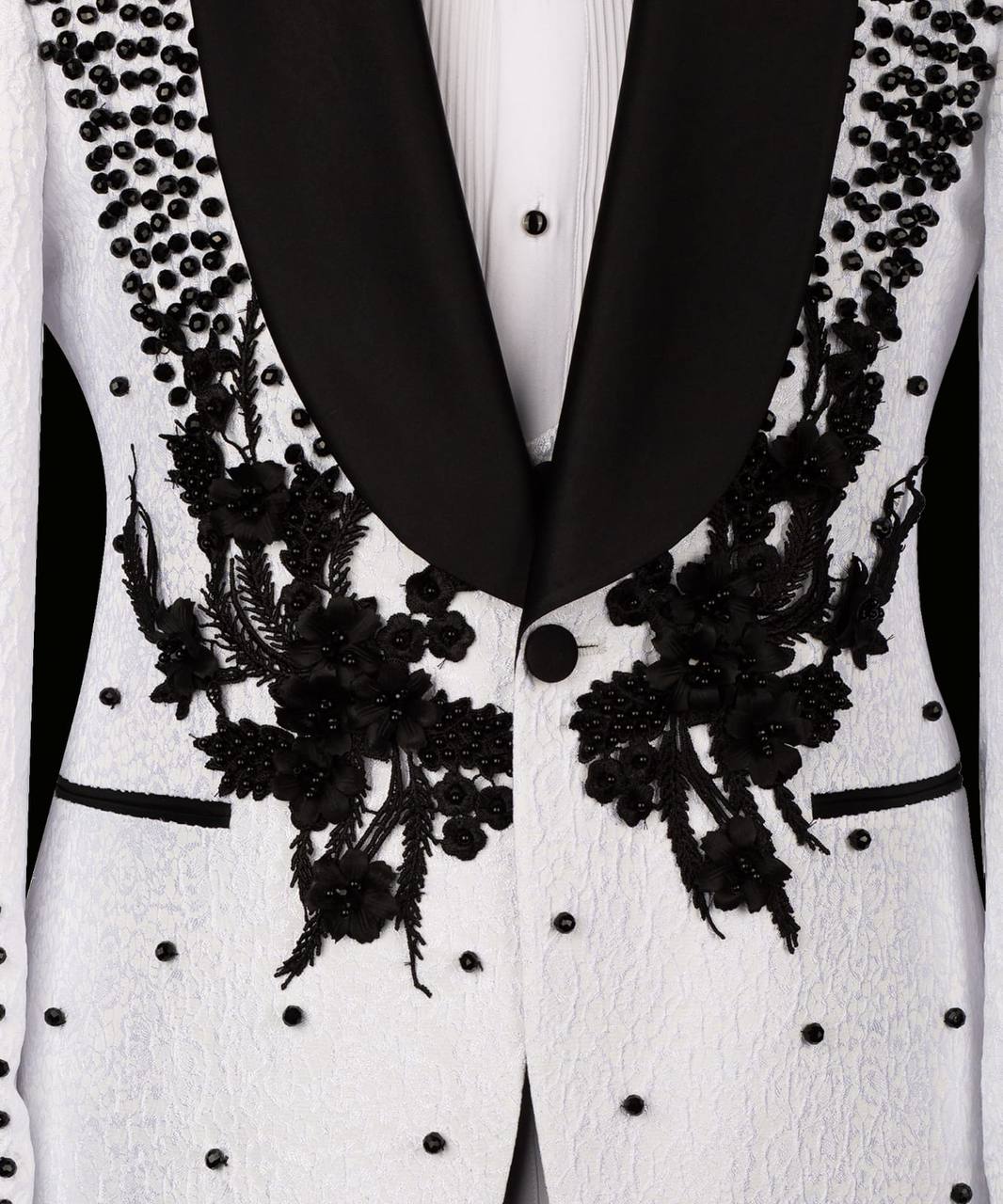 FLOWER EMBROIDERED WHITE CUSTOM TUXEDO