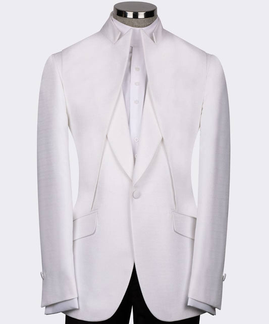 WHITE TUXEDO DOUBLE COLLAR