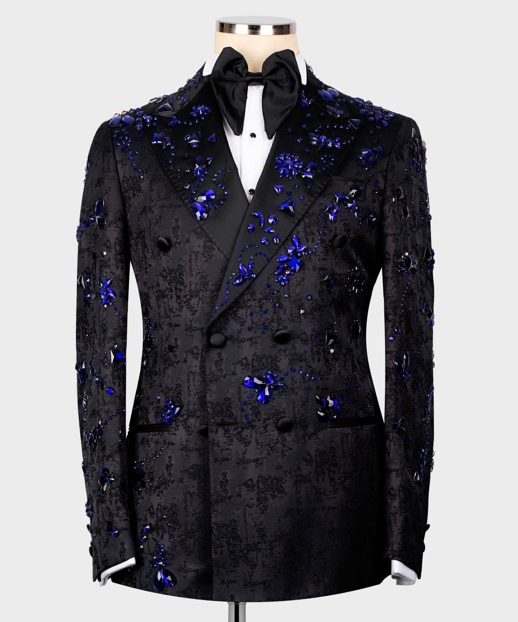 BLACK TUXEDO WITH BLUE STONE EMBROIDERY