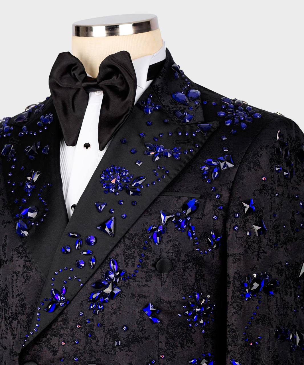 BLACK TUXEDO WITH BLUE STONE EMBROIDERY