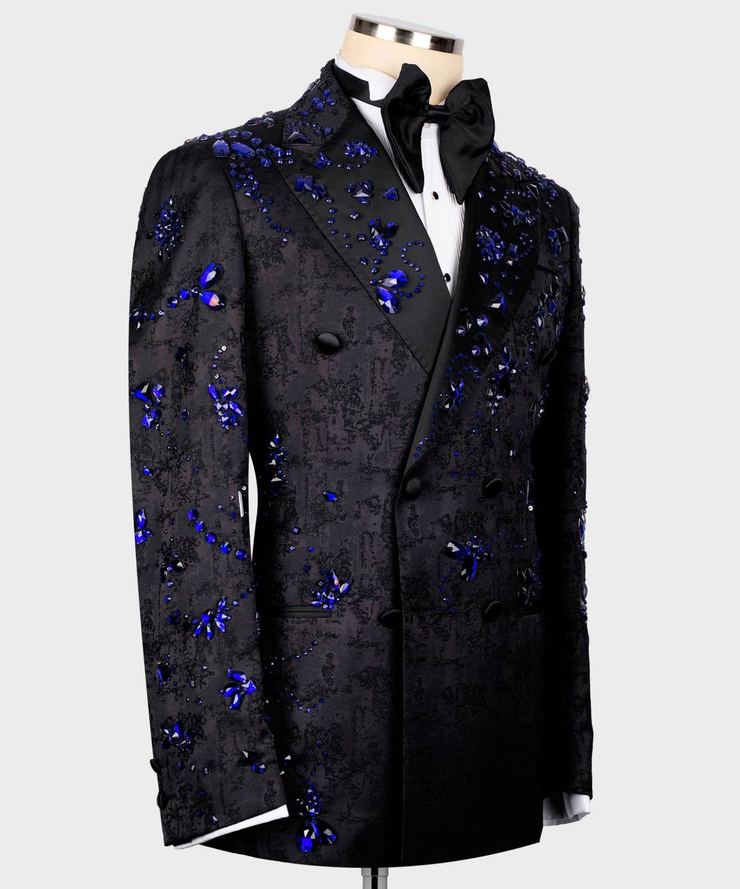 BLACK TUXEDO WITH BLUE STONE EMBROIDERY