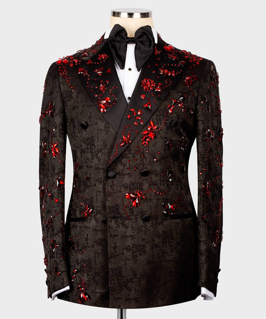 BLACK TUXEDO WITH RED STONE EMBROIDERY