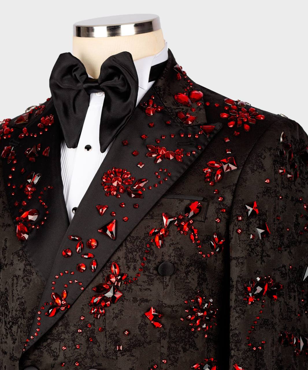 BLACK TUXEDO WITH RED STONE EMBROIDERY