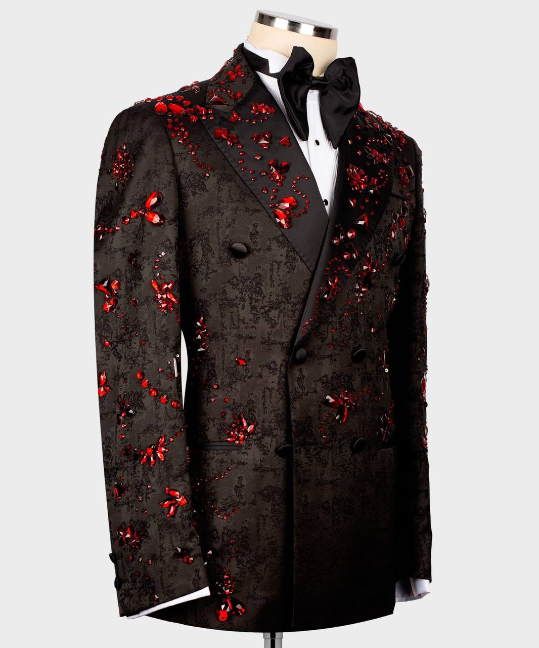 BLACK TUXEDO WITH RED STONE EMBROIDERY