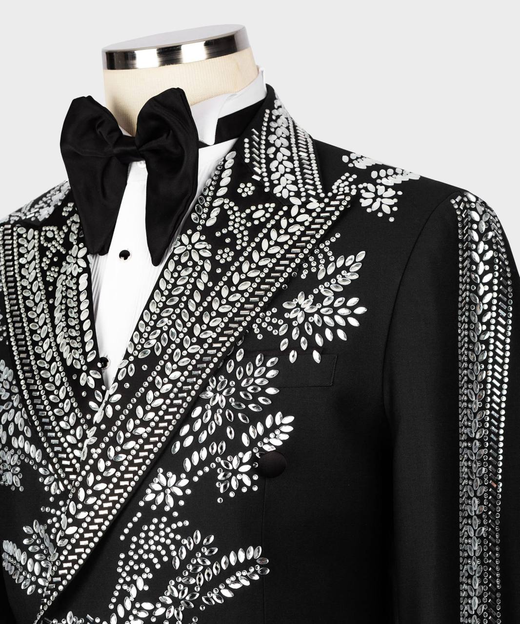 BLACK TUXEDO WITH SILVER STONE EMBROIDERY