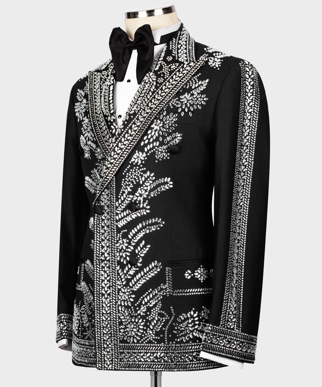 BLACK TUXEDO WITH SILVER STONE EMBROIDERY