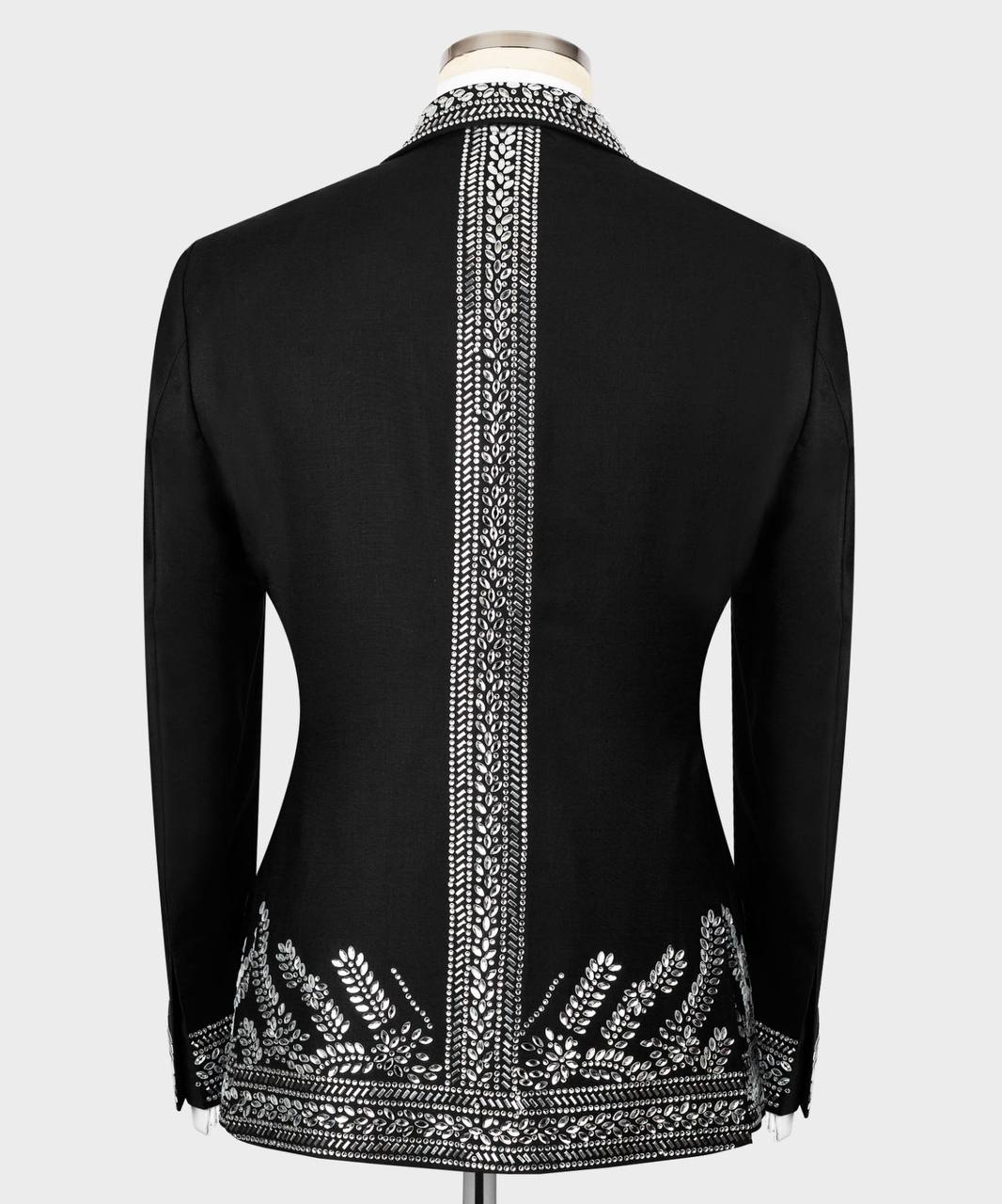 BLACK TUXEDO WITH SILVER STONE EMBROIDERY