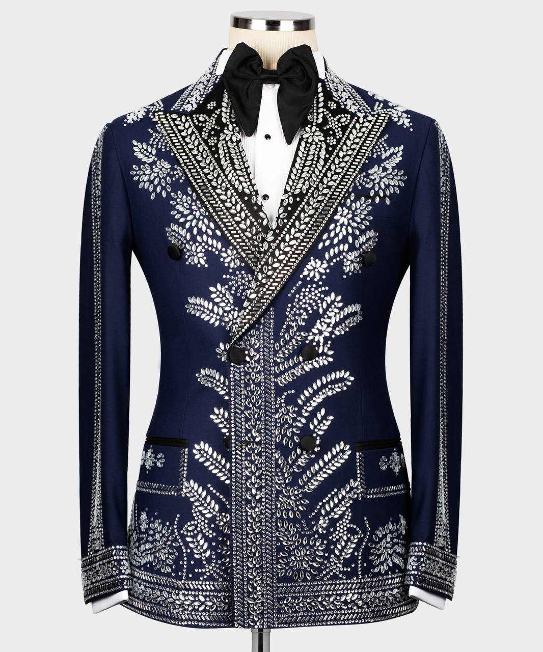 DARK BLUE TUXEDO WITH SILVER STONE EMBROIDERY