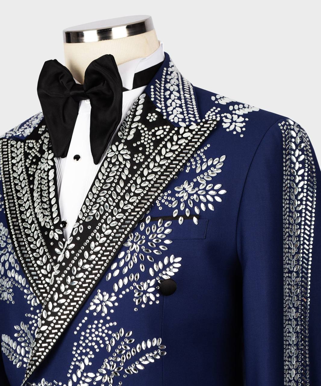 DARK BLUE TUXEDO WITH SILVER STONE EMBROIDERY