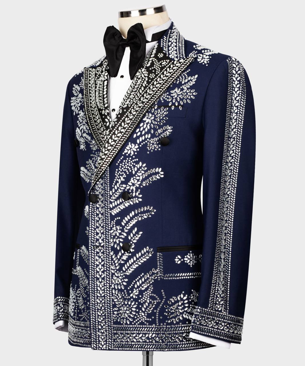 DARK BLUE TUXEDO WITH SILVER STONE EMBROIDERY