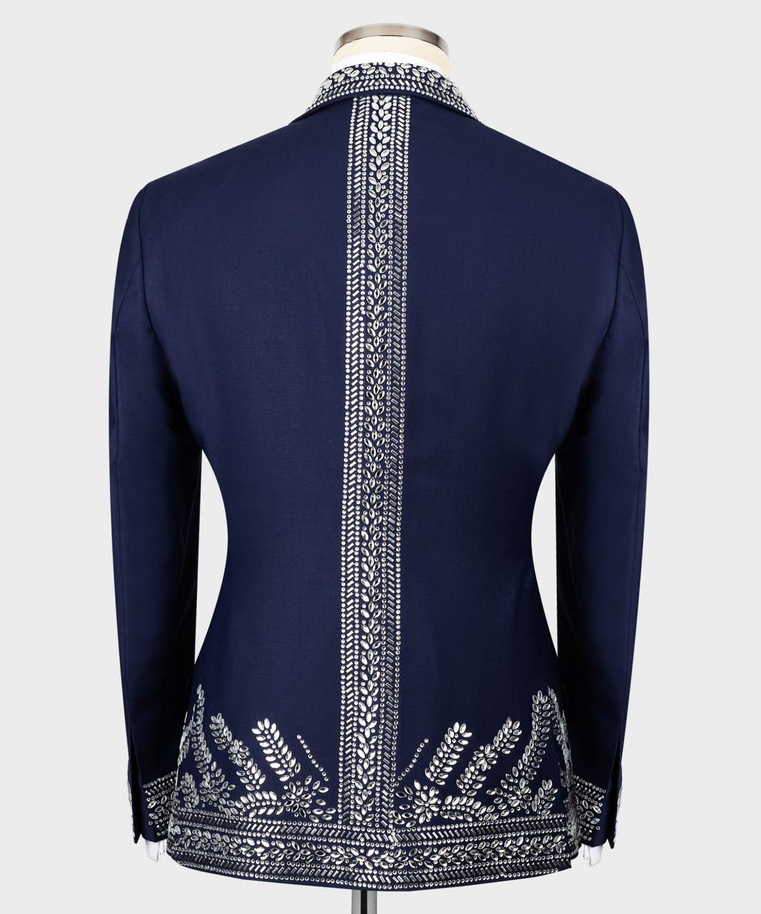 DARK BLUE TUXEDO WITH SILVER STONE EMBROIDERY