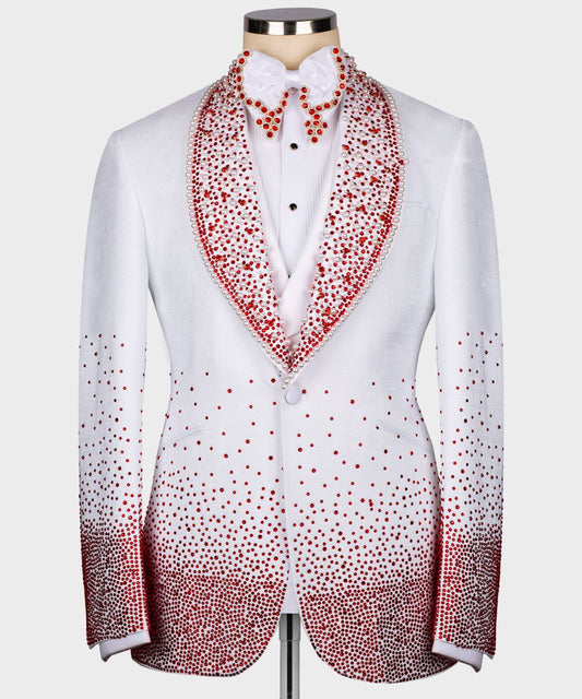 RED GEMSTONE EMBRIORED WHITE TUXEDO