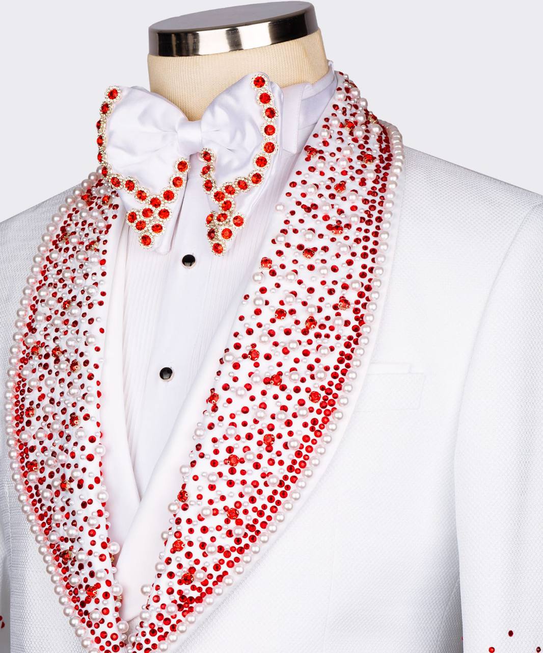 RED GEMSTONE EMBRIORED WHITE TUXEDO