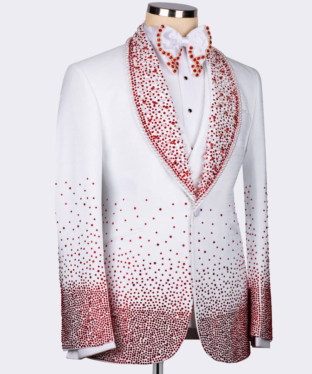 RED GEMSTONE EMBRIORED WHITE TUXEDO